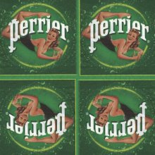 Serviette papier pub 'Perrier' et jeune femme - 33 cm x 33 cm 3 plis